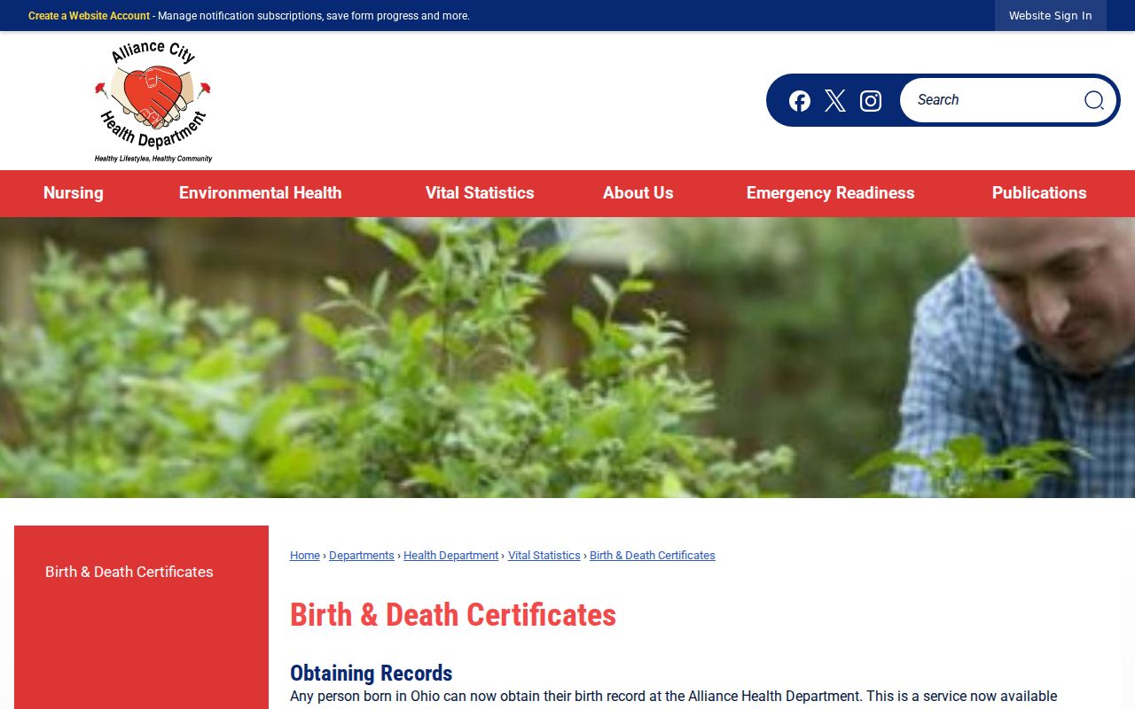 Alliance residents directory birth and death certificate service