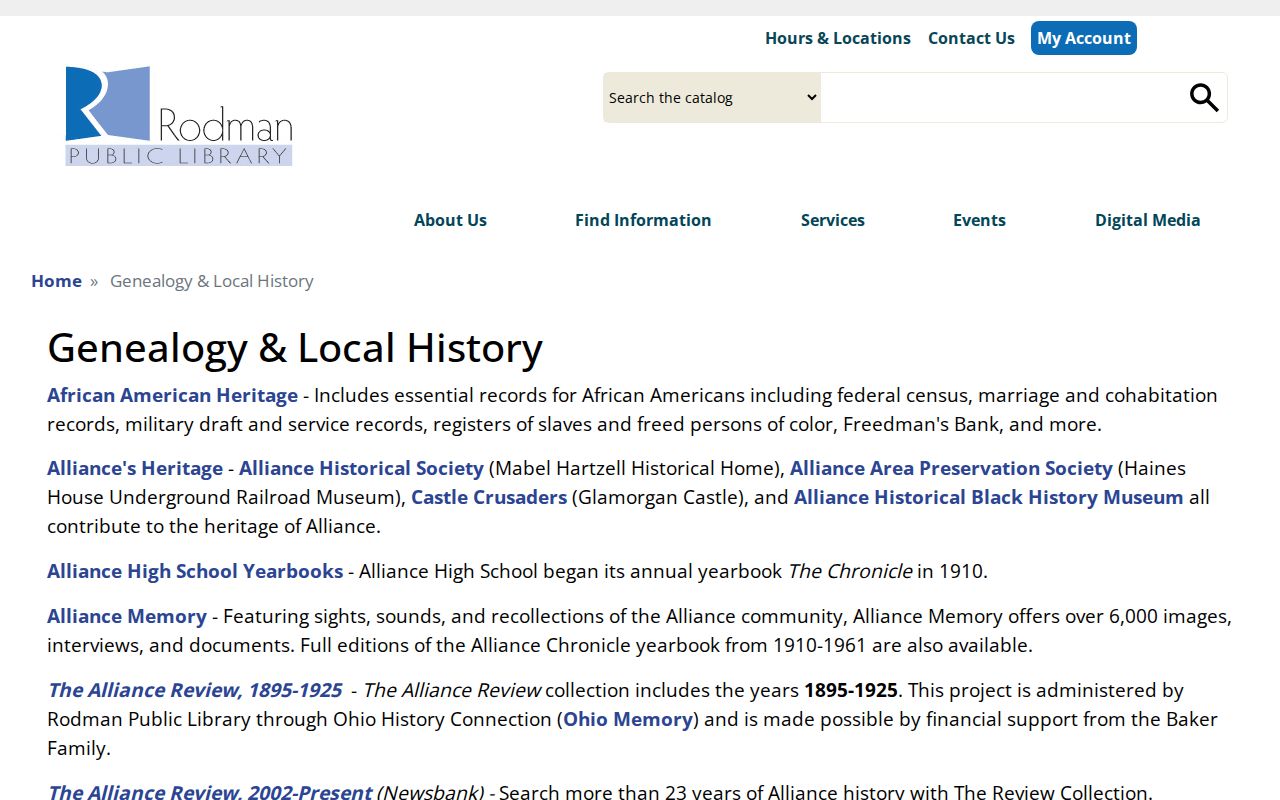 Alliance residents directory Rodman genealogy resources