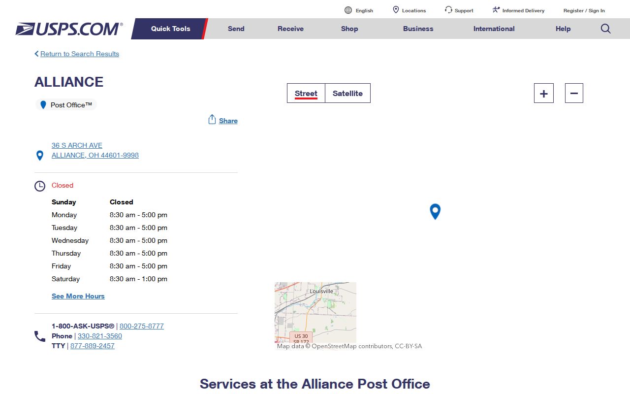Alliance ZIP code directory USPS 44601 post office